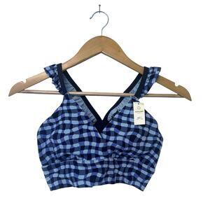 NWT Offline By Aerie Real Me Xtra Ruffle Sports Bra Blue Gingham Size M